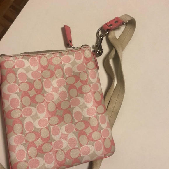 Coach shoulder bag pink colour zipper beige mid - Picture 5 of 7